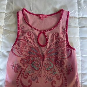 Pink Sleeveless Top with Butterfly Design